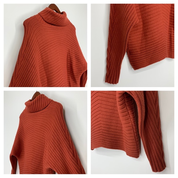 Philosophy Burnt Orange Wide Ribbed Dolman Sleeve Cowl Neck Stretchy Sweater XS - Picture 9 of 16